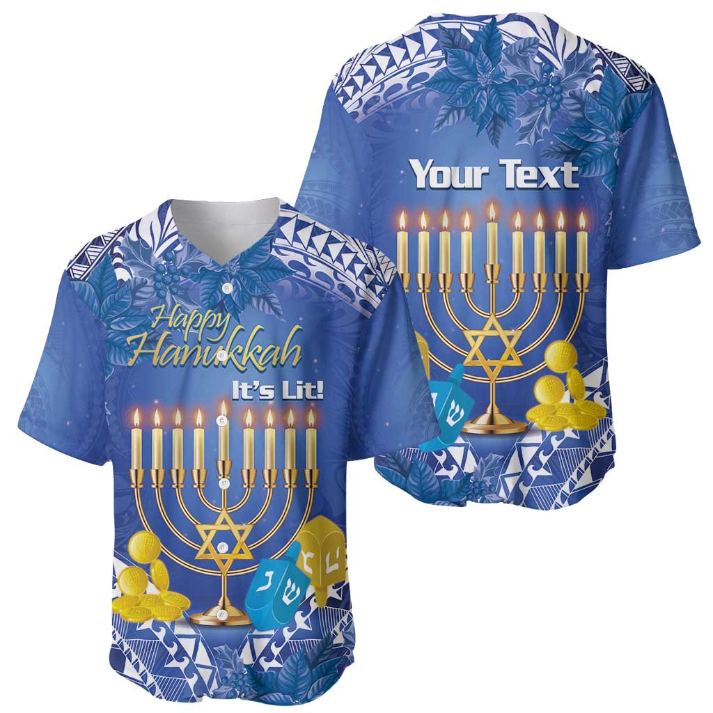 Personalised Hanukkah Jewish Festival Baseball Jersey It's Lit - Polynesian Pattern - Wonder Print Shop