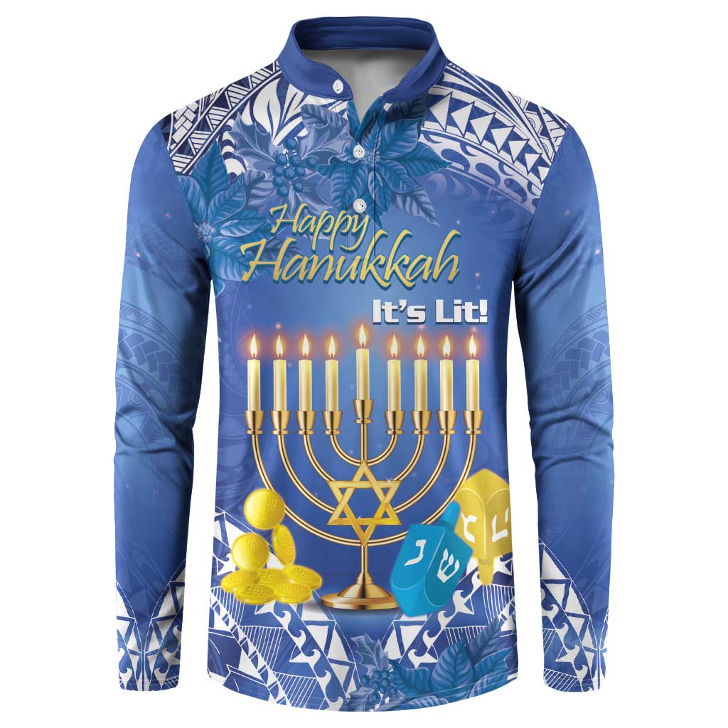 Personalised Hanukkah Jewish Festival Button Sweatshirt It's Lit - Polynesian Pattern - Wonder Print Shop