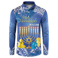 Personalised Hanukkah Jewish Festival Button Sweatshirt It's Lit - Polynesian Pattern - Wonder Print Shop