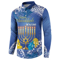 Personalised Hanukkah Jewish Festival Button Sweatshirt It's Lit - Polynesian Pattern - Wonder Print Shop