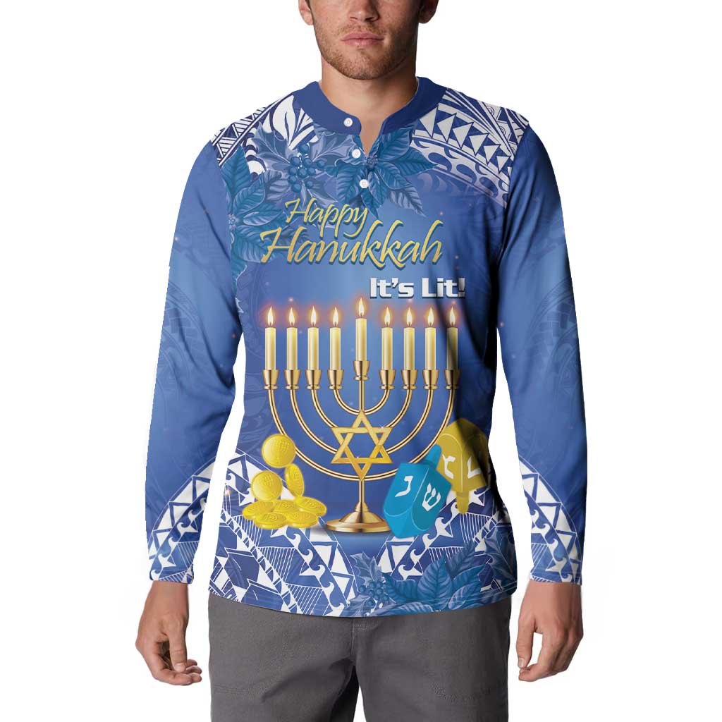 Personalised Hanukkah Jewish Festival Button Sweatshirt It's Lit - Polynesian Pattern - Wonder Print Shop