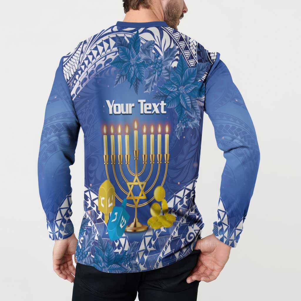 Personalised Hanukkah Jewish Festival Button Sweatshirt It's Lit - Polynesian Pattern - Wonder Print Shop