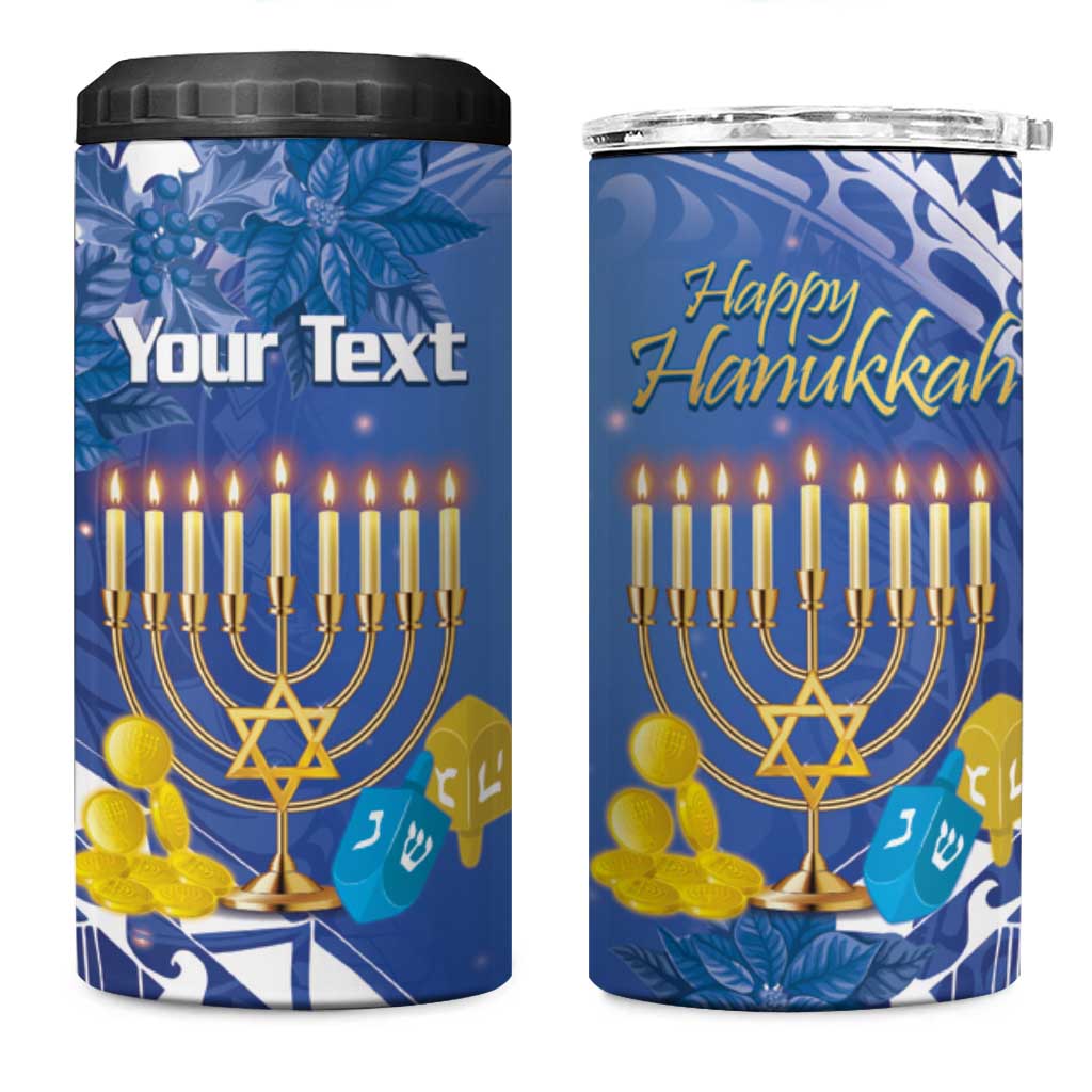 Personalised Hanukkah Jewish Festival 4 in 1 Can Cooler Tumbler It's Lit - Polynesian Pattern - Wonder Print Shop