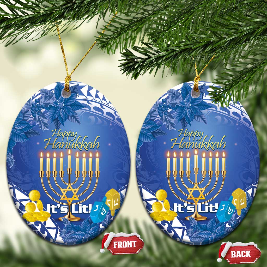 Hanukkah Jewish Festival Ceramic Ornament It's Lit - Polynesian Pattern - Wonder Print Shop