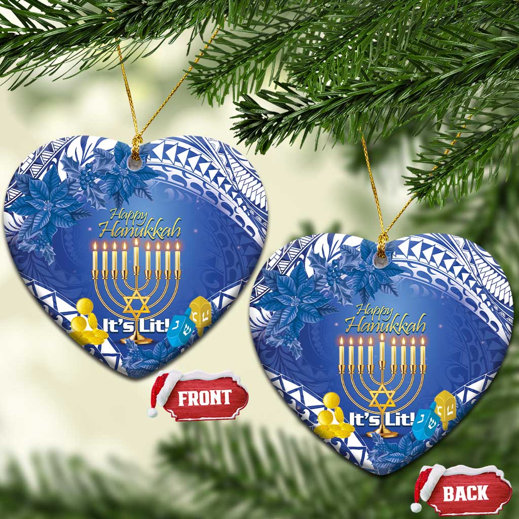 Hanukkah Jewish Festival Ceramic Ornament It's Lit - Polynesian Pattern - Wonder Print Shop