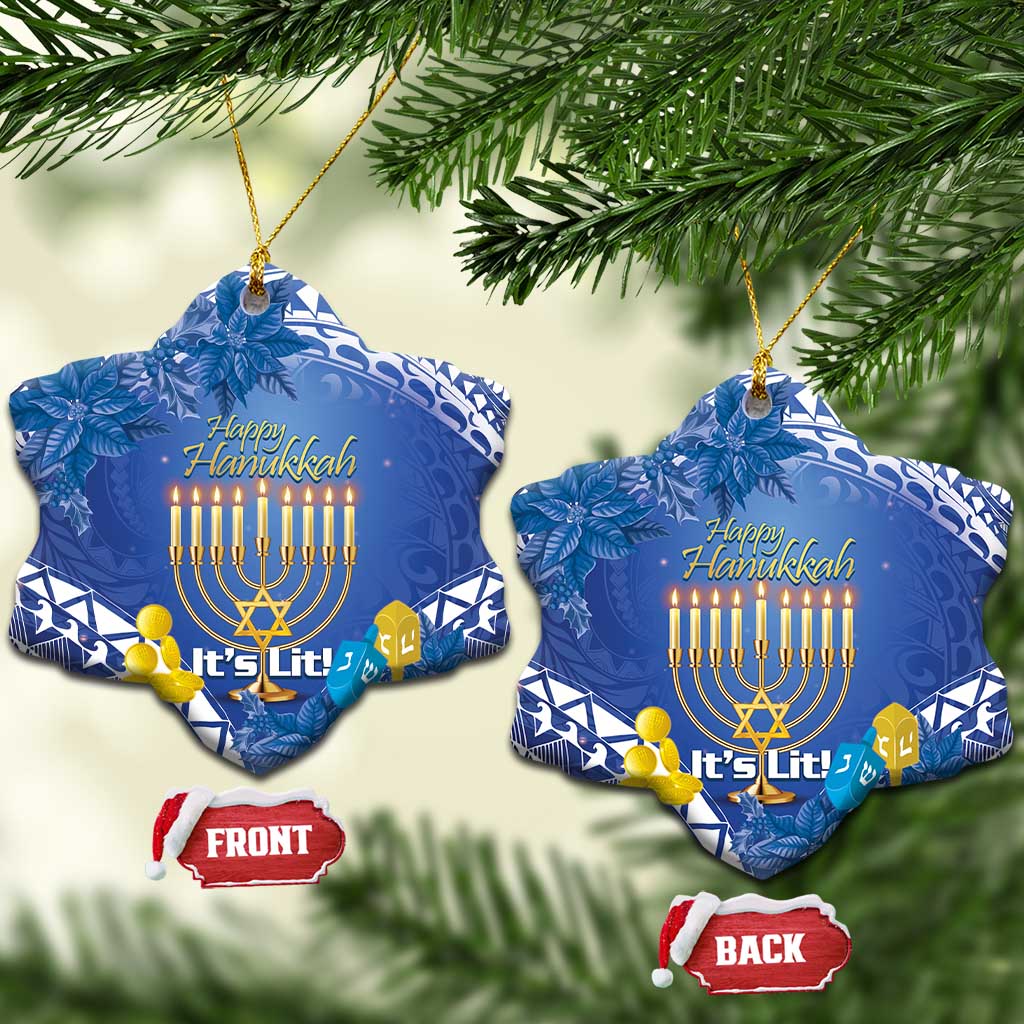 Hanukkah Jewish Festival Ceramic Ornament It's Lit - Polynesian Pattern - Wonder Print Shop