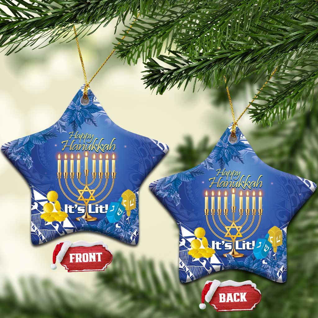 Hanukkah Jewish Festival Ceramic Ornament It's Lit - Polynesian Pattern - Wonder Print Shop
