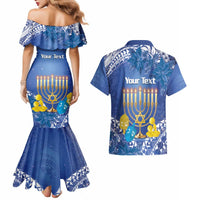 Personalised Hanukkah Jewish Festival Couples Matching Mermaid Dress and Hawaiian Shirt It's Lit - Polynesian Pattern - Wonder Print Shop