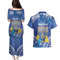 Personalised Hanukkah Jewish Festival Couples Matching Puletasi and Hawaiian Shirt It's Lit - Polynesian Pattern - Wonder Print Shop