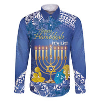 Personalised Hanukkah Jewish Festival Family Matching Long Sleeve Bodycon Dress and Hawaiian Shirt It's Lit - Polynesian Pattern - Wonder Print Shop
