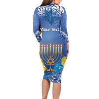 Personalised Hanukkah Jewish Festival Family Matching Long Sleeve Bodycon Dress and Hawaiian Shirt It's Lit - Polynesian Pattern - Wonder Print Shop
