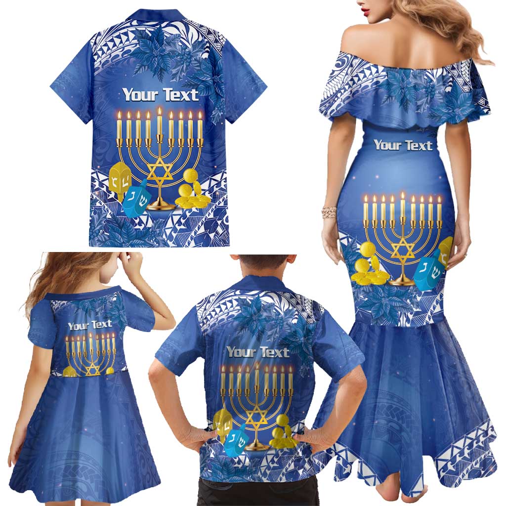 Personalised Hanukkah Jewish Festival Family Matching Mermaid Dress and Hawaiian Shirt It's Lit - Polynesian Pattern - Wonder Print Shop