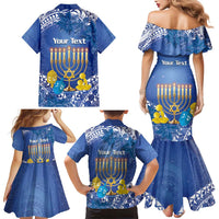 Personalised Hanukkah Jewish Festival Family Matching Mermaid Dress and Hawaiian Shirt It's Lit - Polynesian Pattern - Wonder Print Shop