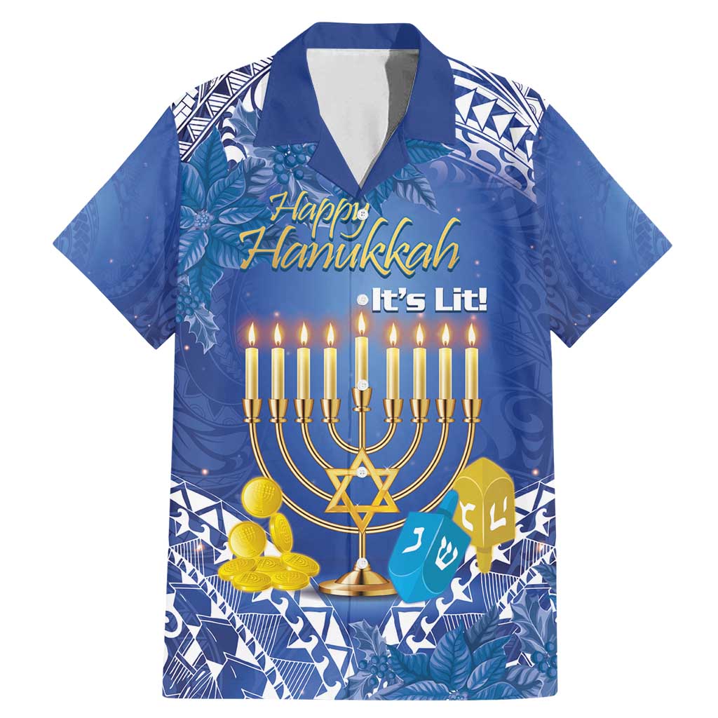 Personalised Hanukkah Jewish Festival Family Matching Mermaid Dress and Hawaiian Shirt It's Lit - Polynesian Pattern - Wonder Print Shop
