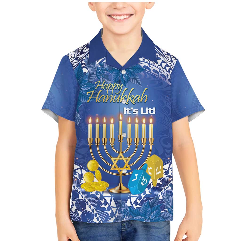 Personalised Hanukkah Jewish Festival Family Matching Mermaid Dress and Hawaiian Shirt It's Lit - Polynesian Pattern - Wonder Print Shop