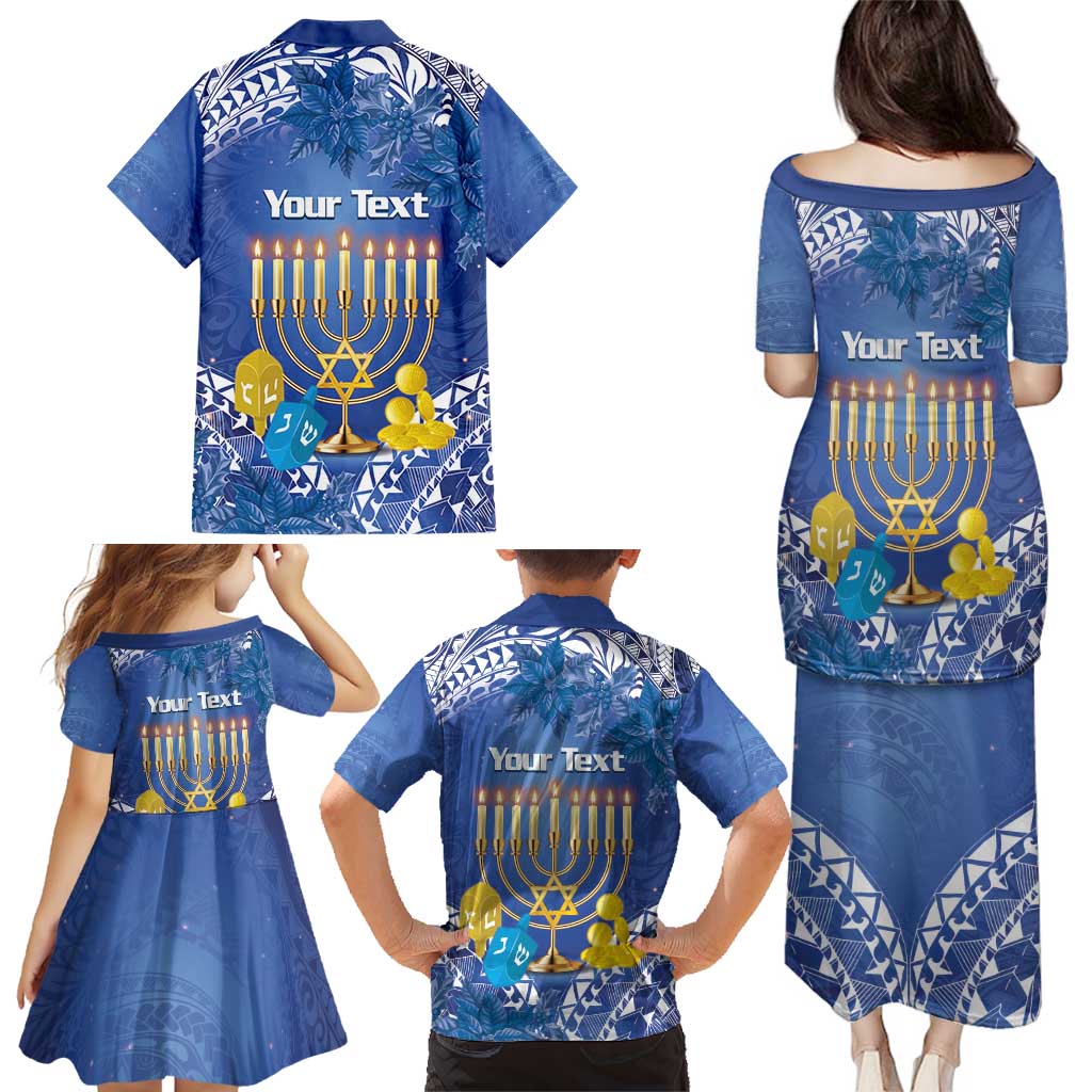 Personalised Hanukkah Jewish Festival Family Matching Puletasi and Hawaiian Shirt It's Lit - Polynesian Pattern - Wonder Print Shop
