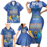 Personalised Hanukkah Jewish Festival Family Matching Short Sleeve Bodycon Dress and Hawaiian Shirt It's Lit - Polynesian Pattern - Wonder Print Shop