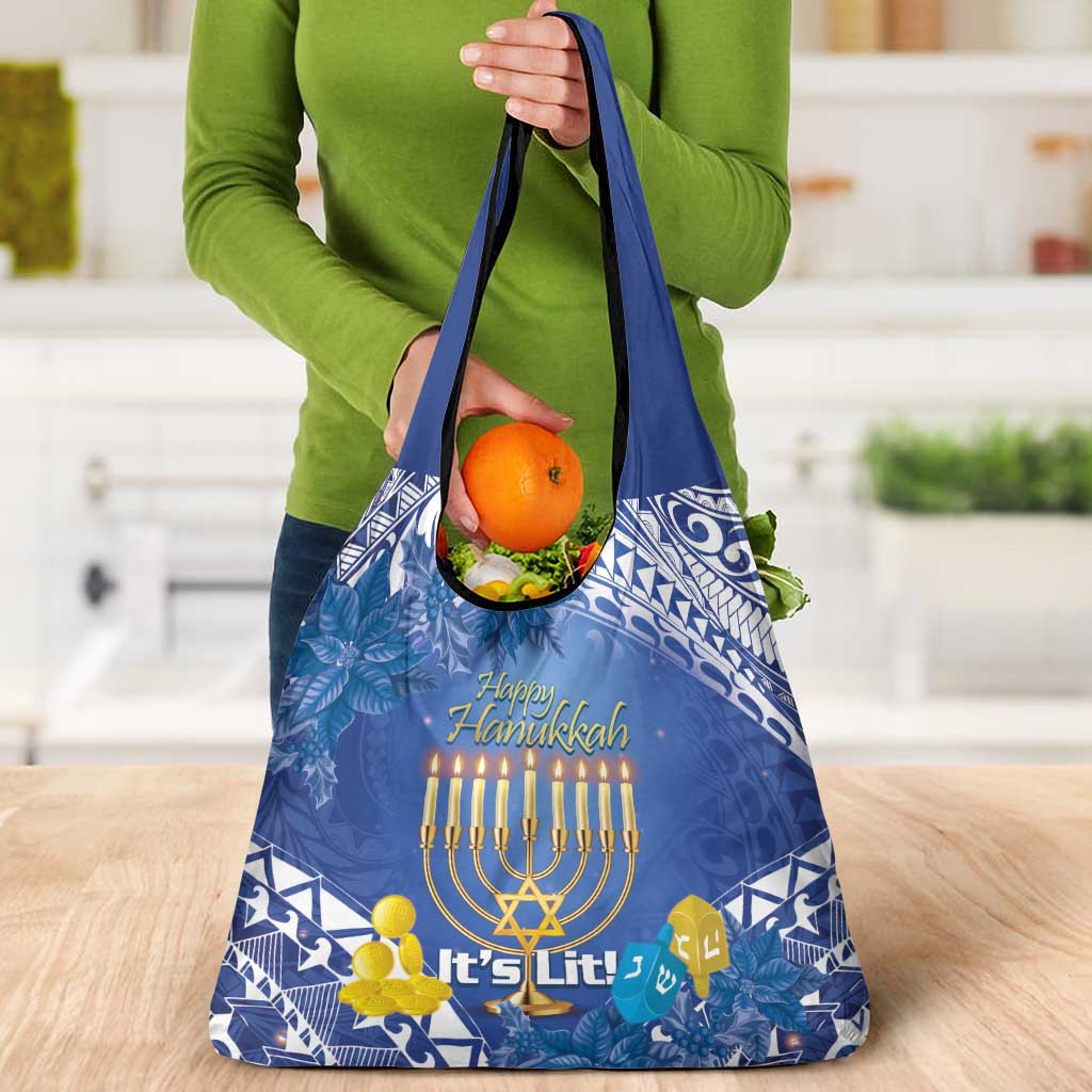Hanukkah Jewish Festival Grocery Bag It's Lit - Polynesian Pattern