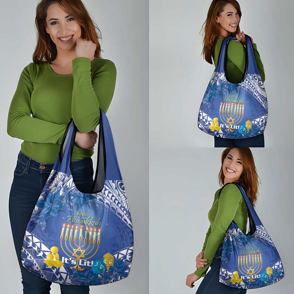 Hanukkah Jewish Festival Grocery Bag It's Lit - Polynesian Pattern