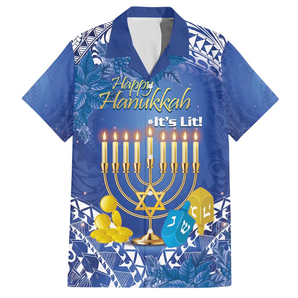 Personalised Hanukkah Jewish Festival Hawaiian Shirt It's Lit - Polynesian Pattern - Wonder Print Shop