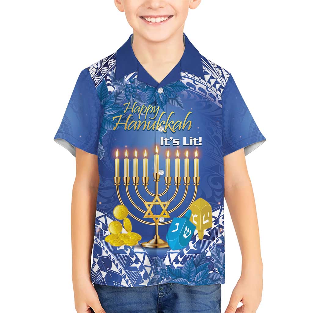 Personalised Hanukkah Jewish Festival Hawaiian Shirt It's Lit - Polynesian Pattern - Wonder Print Shop