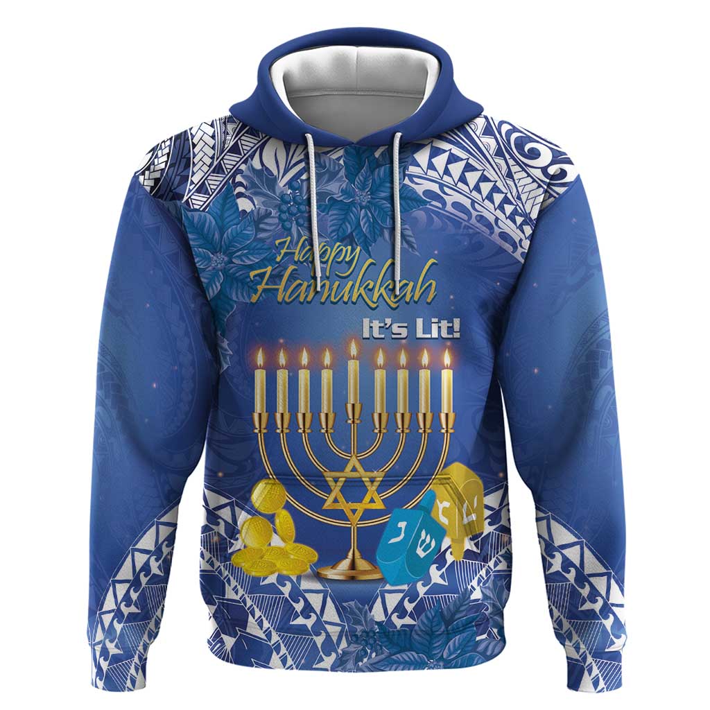 Personalised Hanukkah Jewish Festival Hoodie It's Lit - Polynesian Pattern - Wonder Print Shop