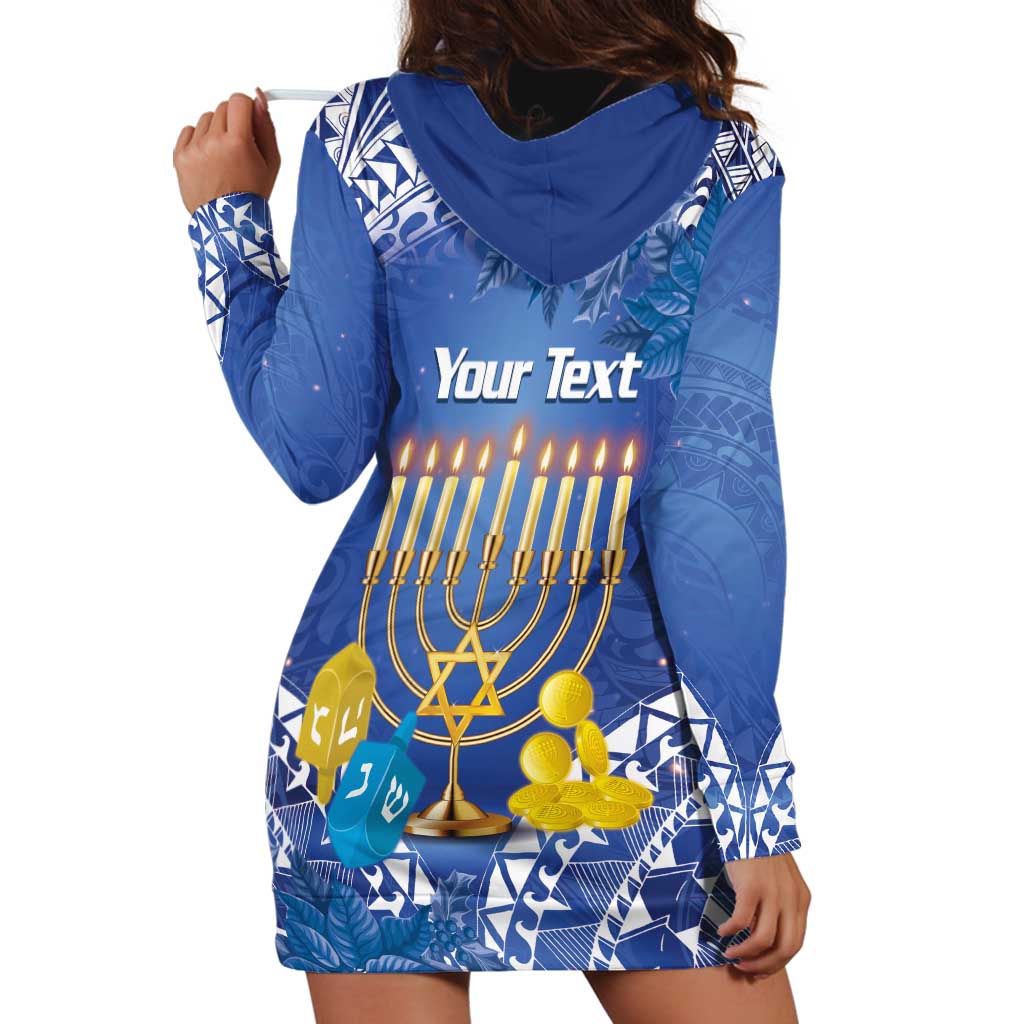 Personalised Hanukkah Jewish Festival Hoodie Dress It's Lit - Polynesian Pattern - Wonder Print Shop