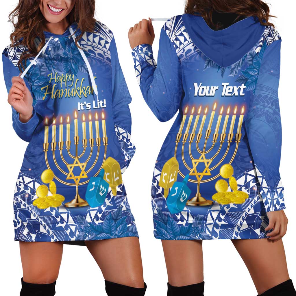Personalised Hanukkah Jewish Festival Hoodie Dress It's Lit - Polynesian Pattern - Wonder Print Shop