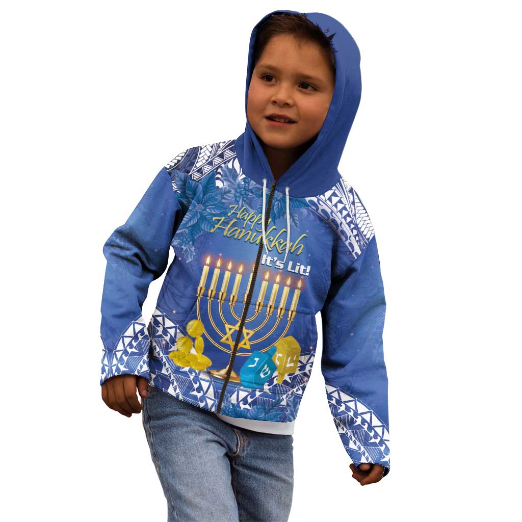 Personalised Hanukkah Jewish Festival Kid Hoodie It's Lit - Polynesian Pattern - Wonder Print Shop