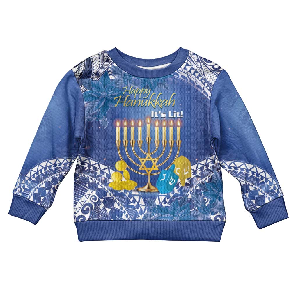Hanukkah Jewish Festival Kid Ugly Christmas Sweater It's Lit - Polynesian Pattern - Wonder Print Shop