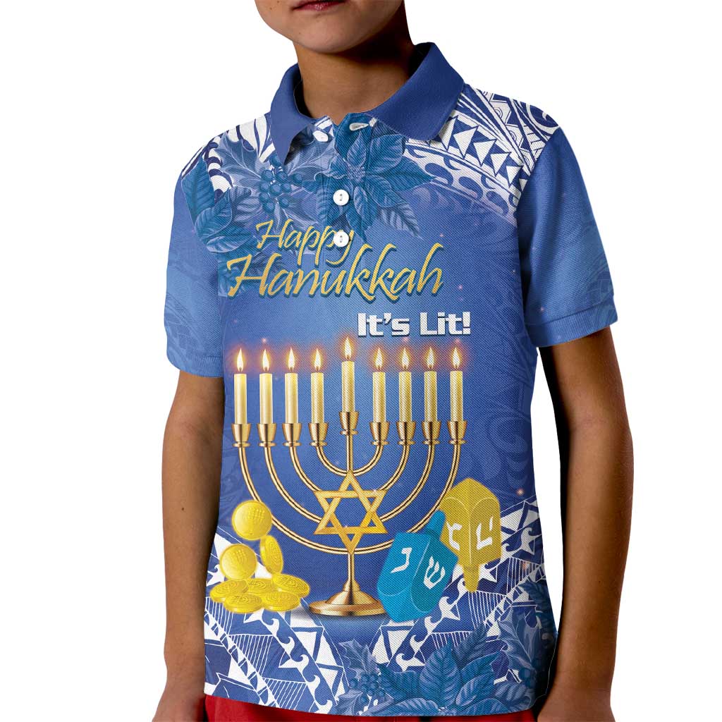 Personalised Hanukkah Jewish Festival Kid Polo Shirt It's Lit - Polynesian Pattern - Wonder Print Shop