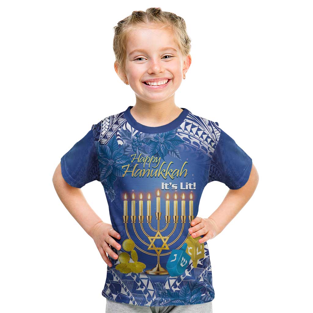 Personalised Hanukkah Jewish Festival Kid T Shirt It's Lit - Polynesian Pattern - Wonder Print Shop