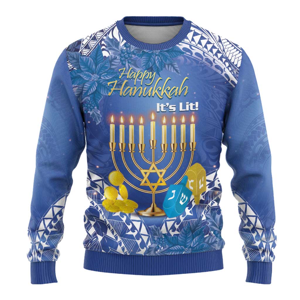 Hanukkah Jewish Festival Ugly Christmas Sweater It's Lit - Polynesian Pattern - Wonder Print Shop