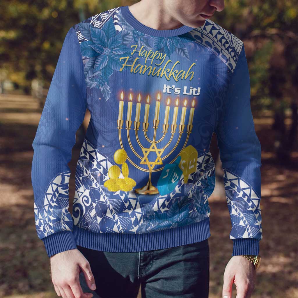 Hanukkah Jewish Festival Ugly Christmas Sweater It's Lit - Polynesian Pattern - Wonder Print Shop