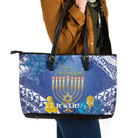 Hanukkah Jewish Festival Leather Tote Bag It's Lit - Polynesian Pattern - Wonder Print Shop