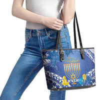 Hanukkah Jewish Festival Leather Tote Bag It's Lit - Polynesian Pattern - Wonder Print Shop