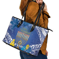 Hanukkah Jewish Festival Leather Tote Bag It's Lit - Polynesian Pattern - Wonder Print Shop