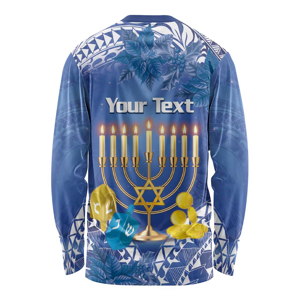 Personalised Hanukkah Jewish Festival Long Sleeve Shirt It's Lit - Polynesian Pattern - Wonder Print Shop
