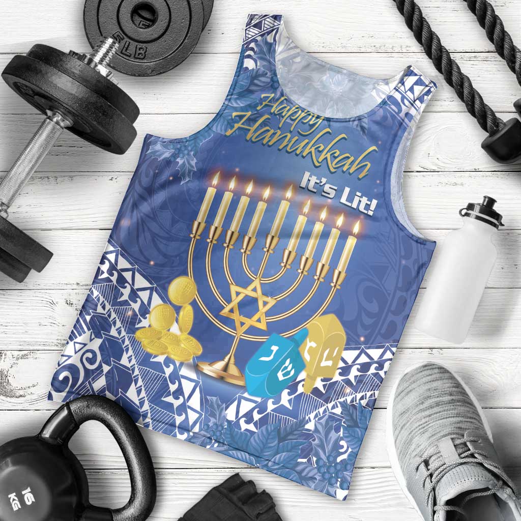Personalised Hanukkah Jewish Festival Men Tank Top It's Lit - Polynesian Pattern - Wonder Print Shop