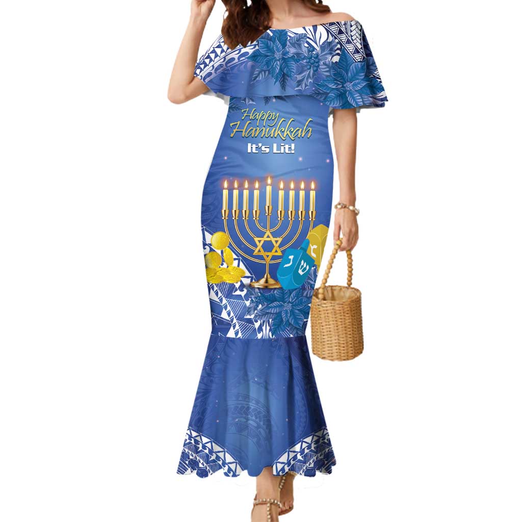 Personalised Hanukkah Jewish Festival Mermaid Dress It's Lit - Polynesian Pattern - Wonder Print Shop