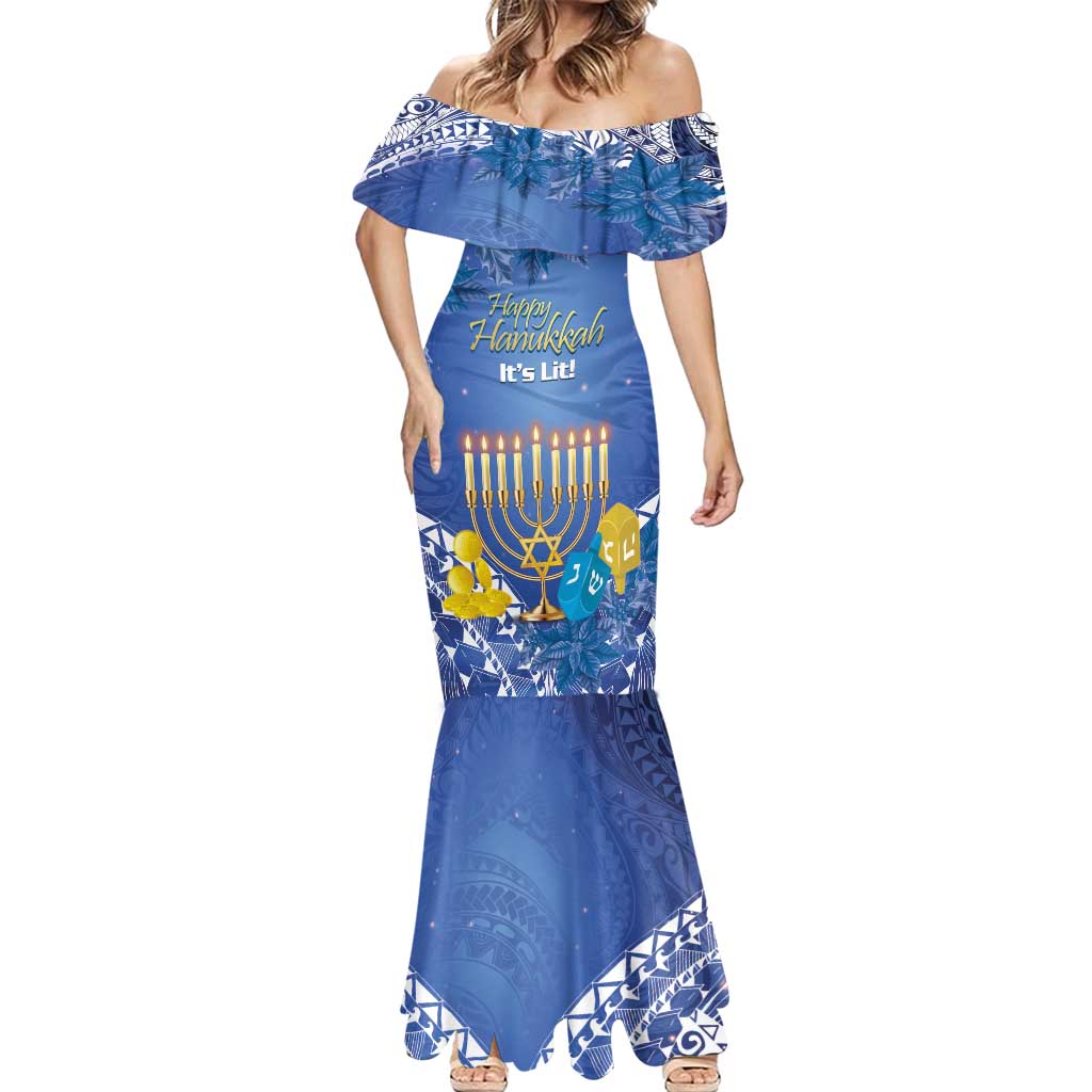 Personalised Hanukkah Jewish Festival Mermaid Dress It's Lit - Polynesian Pattern - Wonder Print Shop