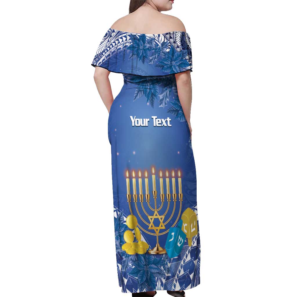 Personalised Hanukkah Jewish Festival Off Shoulder Maxi Dress It's Lit - Polynesian Pattern - Wonder Print Shop