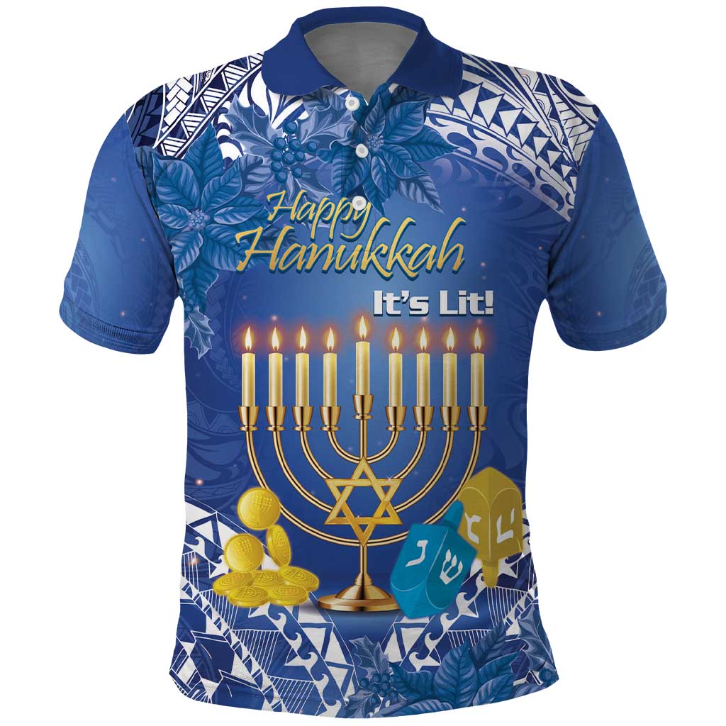 Personalised Hanukkah Jewish Festival Polo Shirt It's Lit - Polynesian Pattern - Wonder Print Shop