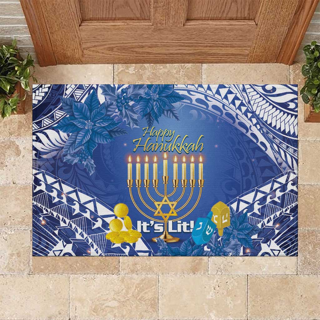 Hanukkah Jewish Festival Rubber Doormat It's Lit - Polynesian Pattern - Wonder Print Shop
