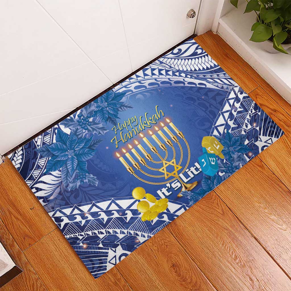 Hanukkah Jewish Festival Rubber Doormat It's Lit - Polynesian Pattern - Wonder Print Shop