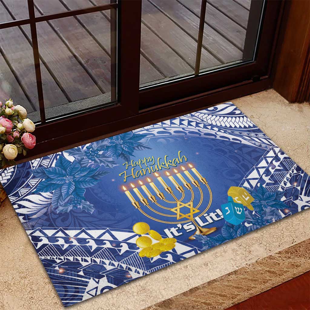 Hanukkah Jewish Festival Rubber Doormat It's Lit - Polynesian Pattern - Wonder Print Shop