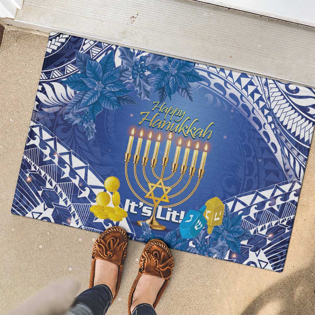 Hanukkah Jewish Festival Rubber Doormat It's Lit - Polynesian Pattern - Wonder Print Shop