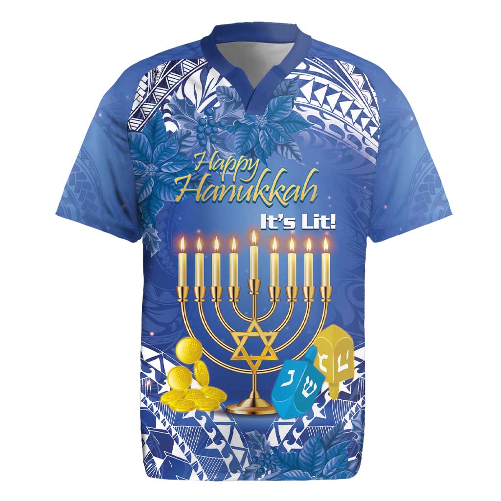 Personalised Hanukkah Jewish Festival Rugby Jersey It's Lit - Polynesian Pattern - Wonder Print Shop