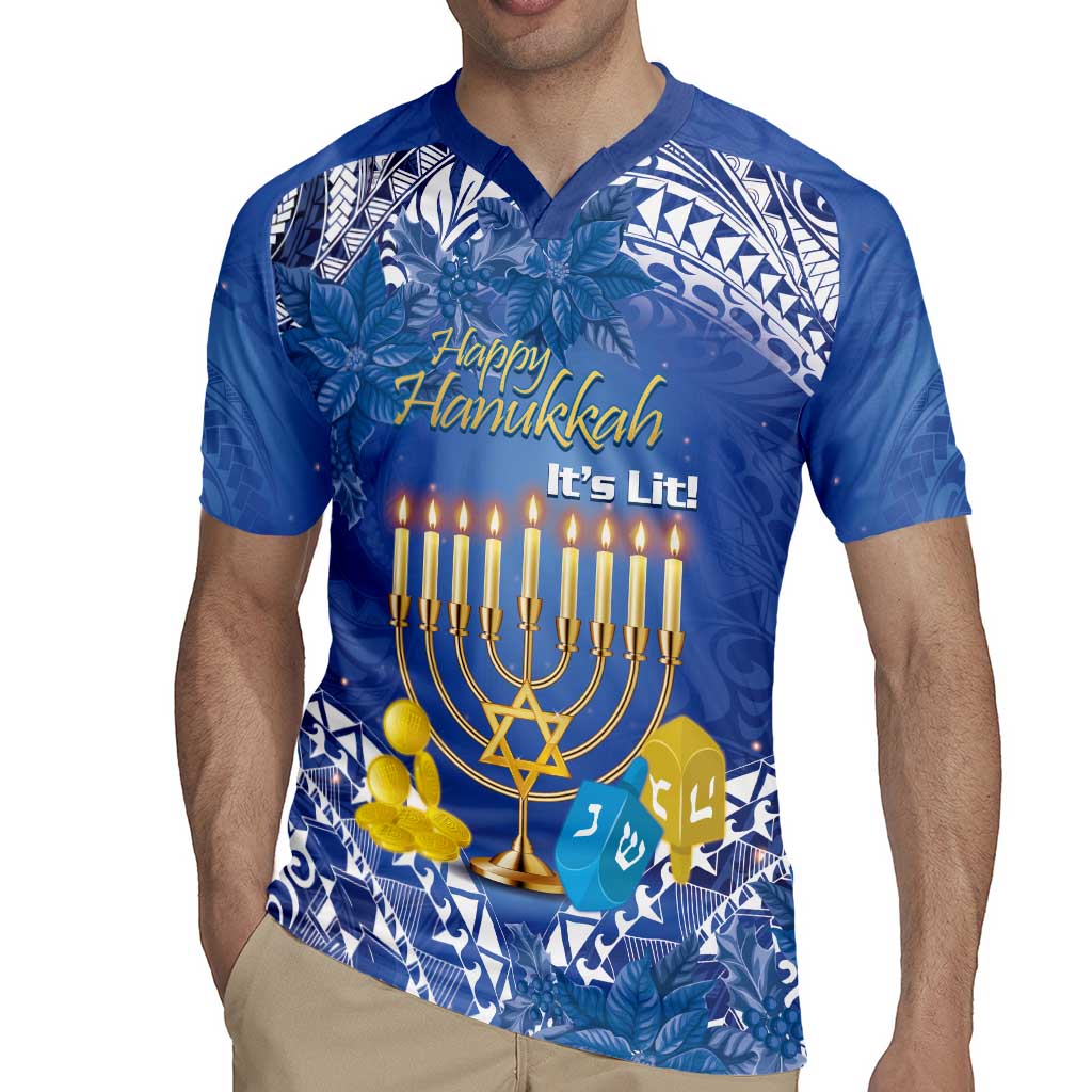 Personalised Hanukkah Jewish Festival Rugby Jersey It's Lit - Polynesian Pattern - Wonder Print Shop