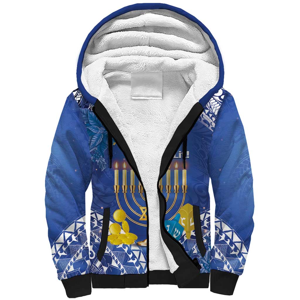 Personalised Hanukkah Jewish Festival Sherpa Hoodie It's Lit - Polynesian Pattern - Wonder Print Shop